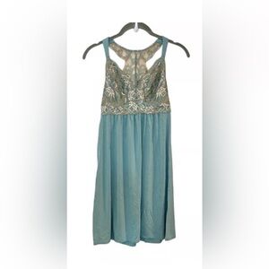 Soma Turquoise Cool Nights Lace Back Sleep Chemise Jersey Knit Dress Size L